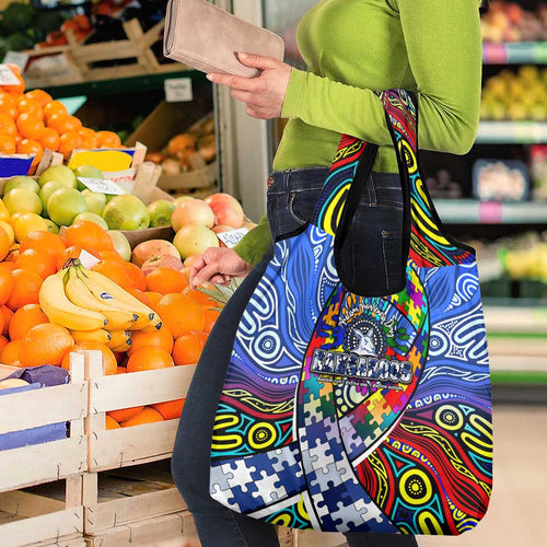 Autism Awareness Australia North Melbourne Kangaroos Grocery Bag Aboriginal Indigenous Art