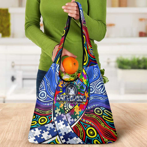 Autism Awareness Australia North Melbourne Kangaroos Grocery Bag Aboriginal Indigenous Art