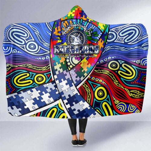 Autism Awareness Australia North Melbourne Kangaroos Hooded Blanket Aboriginal Indigenous Art