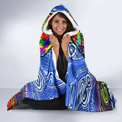 Autism Awareness Australia North Melbourne Kangaroos Hooded Blanket Aboriginal Indigenous Art