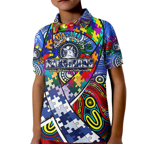 Autism Awareness Australia North Melbourne Kangaroos Kid Polo Shirt Aboriginal Indigenous Art