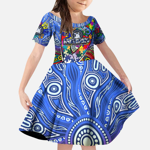 Autism Awareness Australia North Melbourne Kangaroos Kid Short Sleeve Dress Aboriginal Indigenous Art