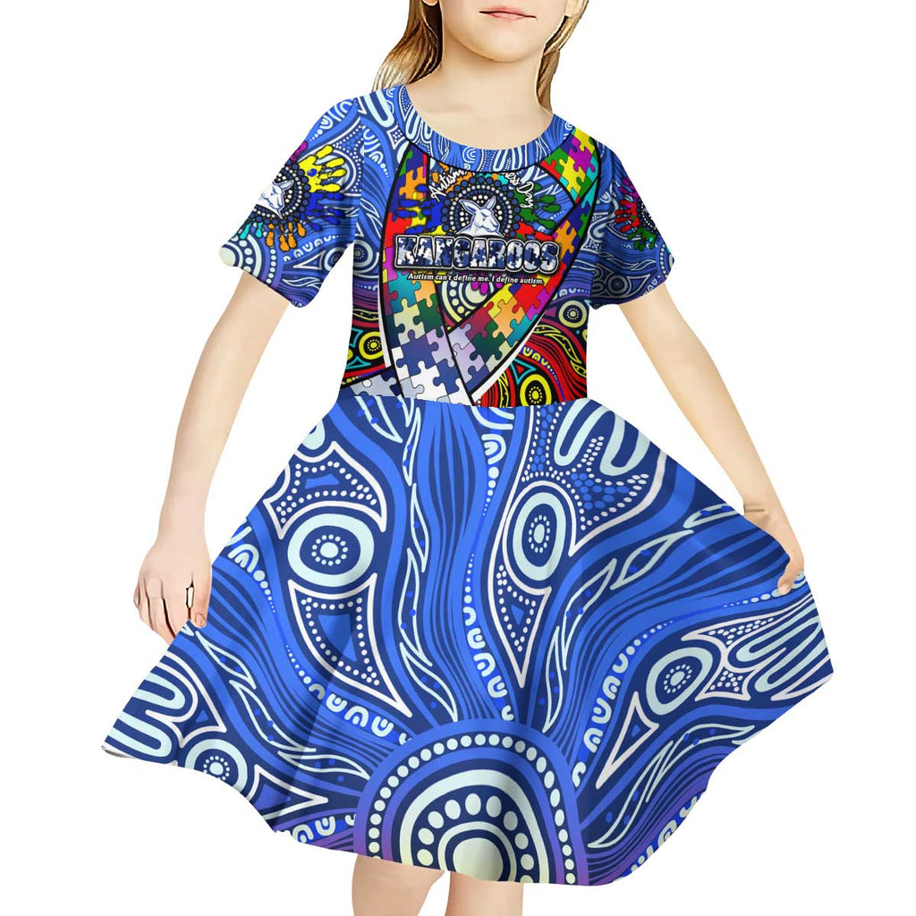 Autism Awareness Australia North Melbourne Kangaroos Kid Short Sleeve Dress Aboriginal Indigenous Art