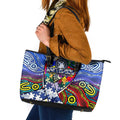 Autism Awareness Australia North Melbourne Kangaroos Leather Tote Bag Aboriginal Indigenous Art
