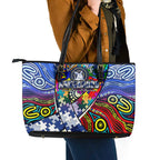 Autism Awareness Australia North Melbourne Kangaroos Leather Tote Bag Aboriginal Indigenous Art