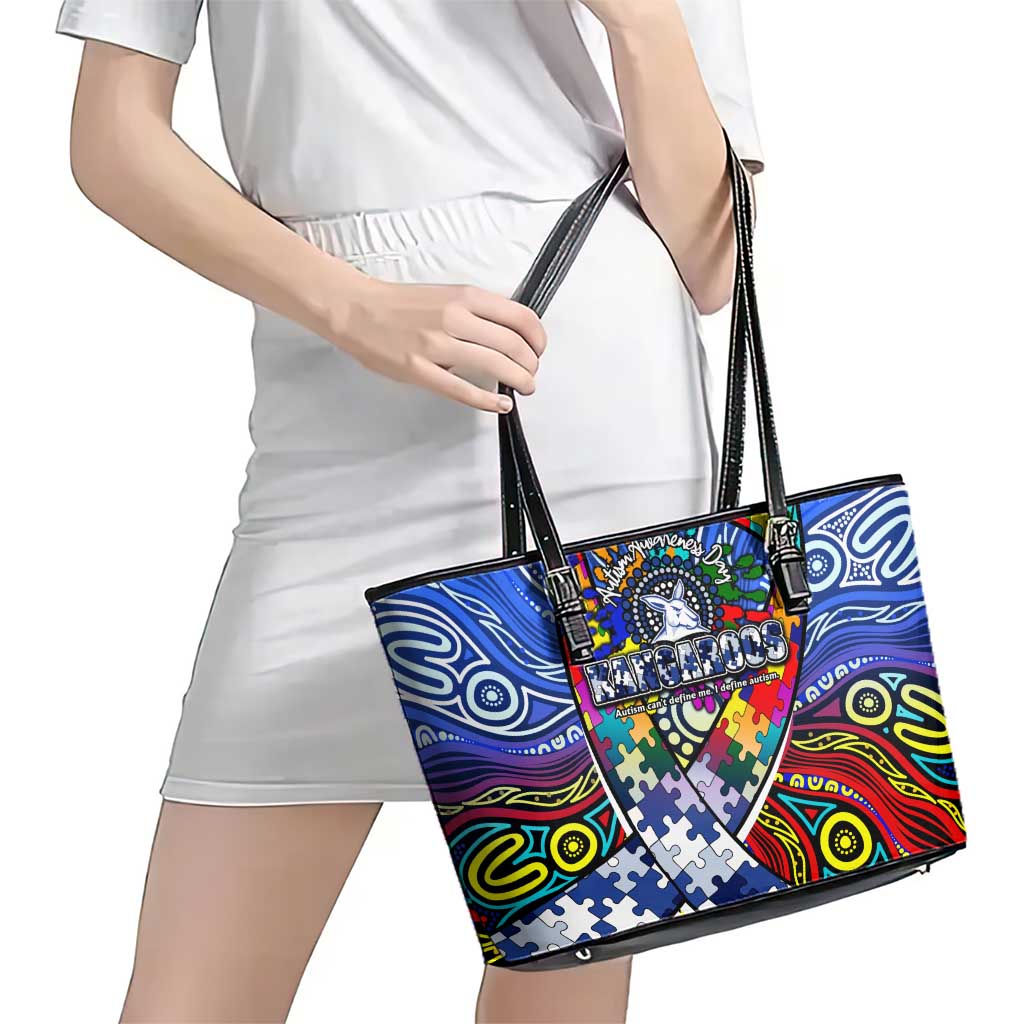 Autism Awareness Australia North Melbourne Kangaroos Leather Tote Bag Aboriginal Indigenous Art