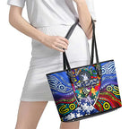 Autism Awareness Australia North Melbourne Kangaroos Leather Tote Bag Aboriginal Indigenous Art
