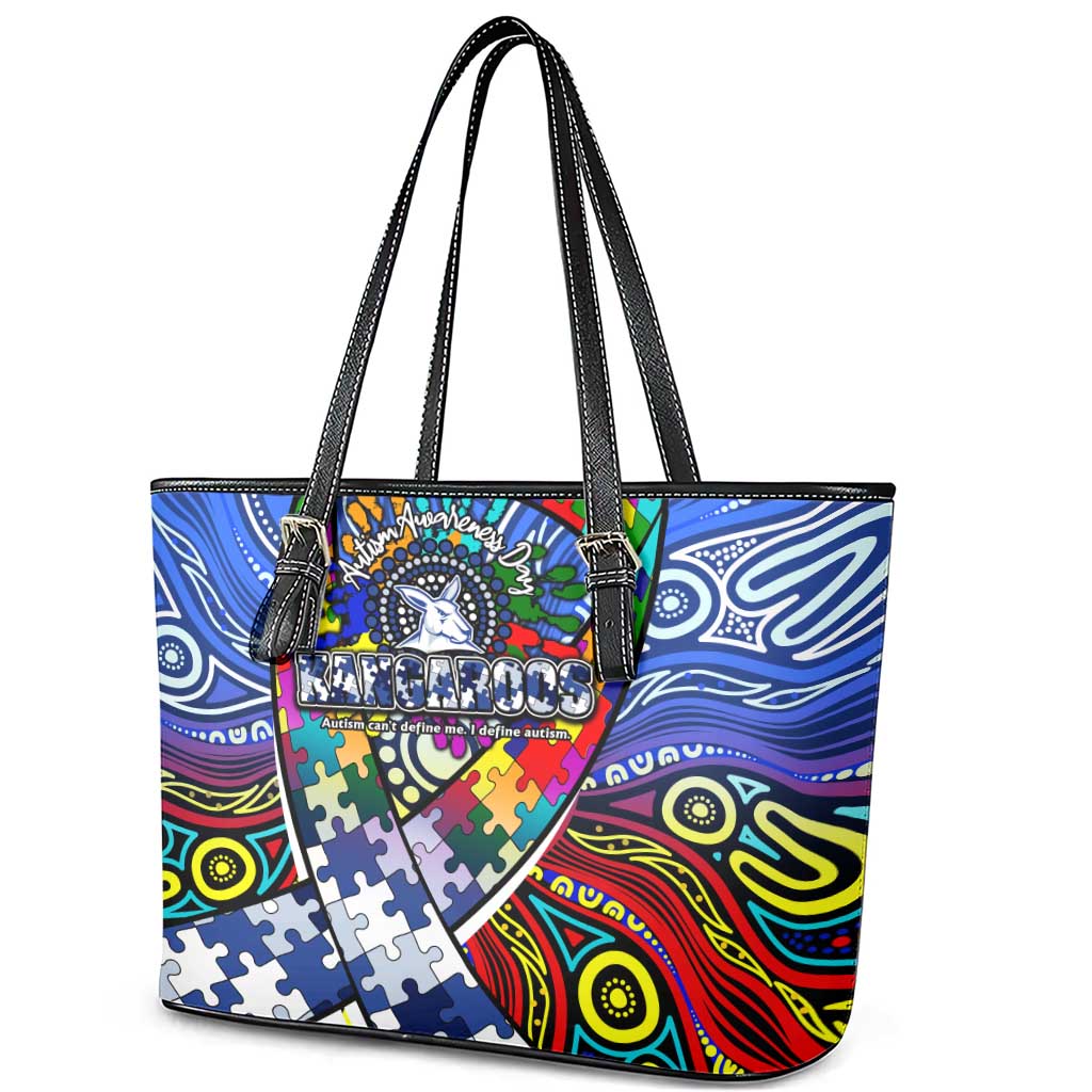 Autism Awareness Australia North Melbourne Kangaroos Leather Tote Bag Aboriginal Indigenous Art
