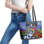 Autism Awareness Australia North Melbourne Kangaroos Leather Tote Bag Aboriginal Indigenous Art