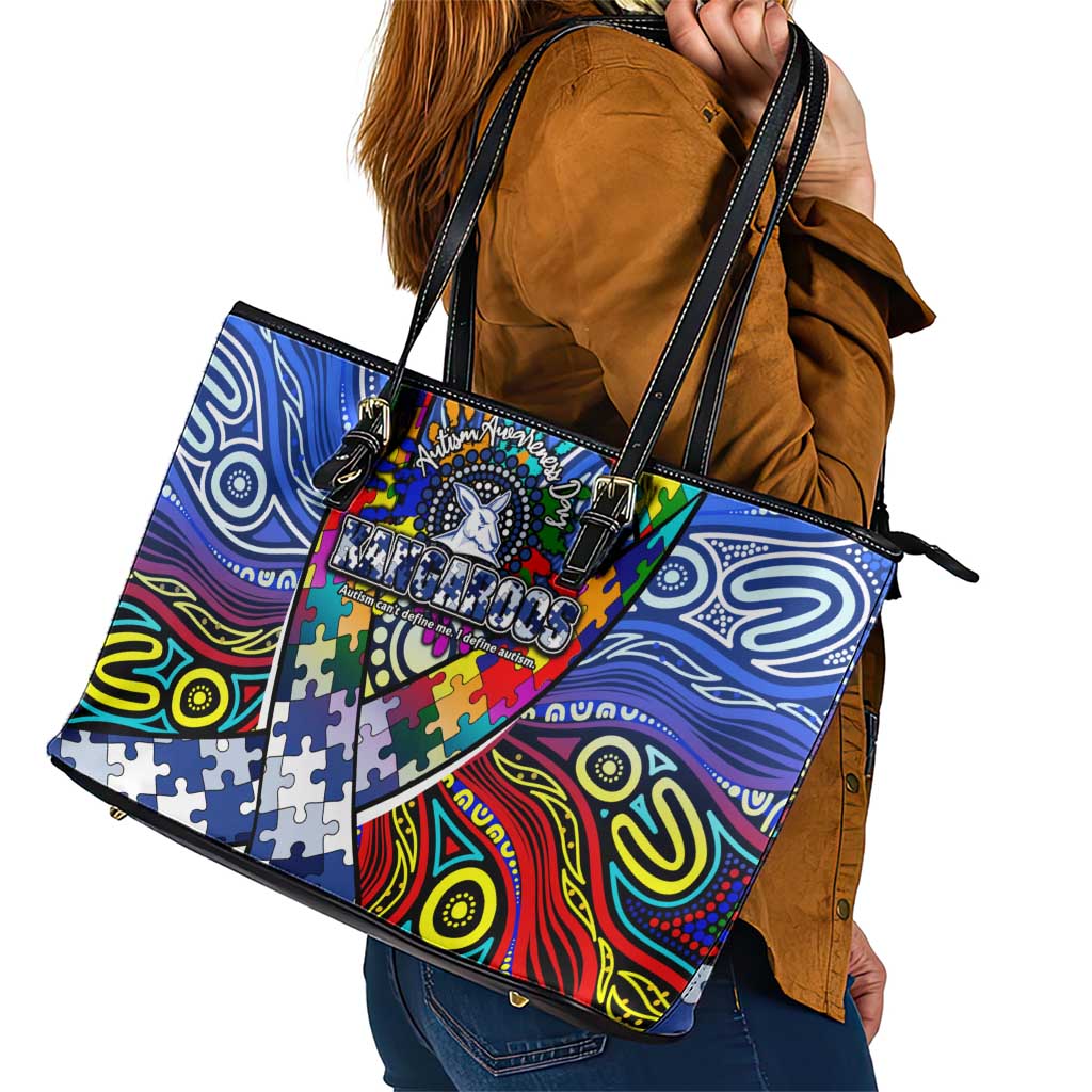 Autism Awareness Australia North Melbourne Kangaroos Leather Tote Bag Aboriginal Indigenous Art