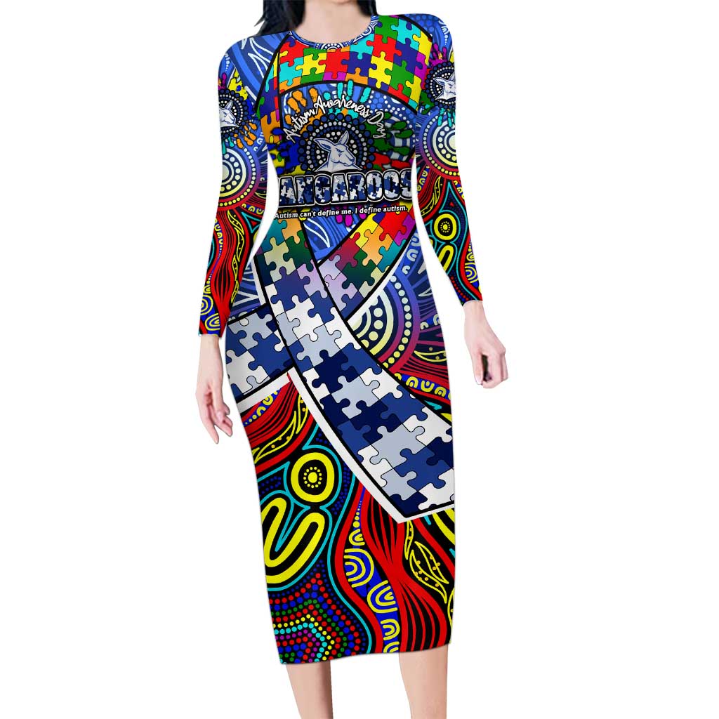 Autism Awareness Australia North Melbourne Kangaroos Long Sleeve Bodycon Dress Aboriginal Indigenous Art