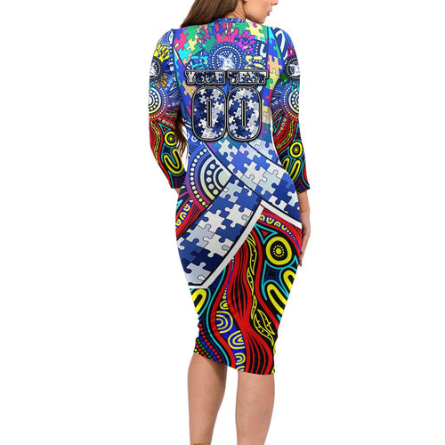 Autism Awareness Australia North Melbourne Kangaroos Long Sleeve Bodycon Dress Aboriginal Indigenous Art