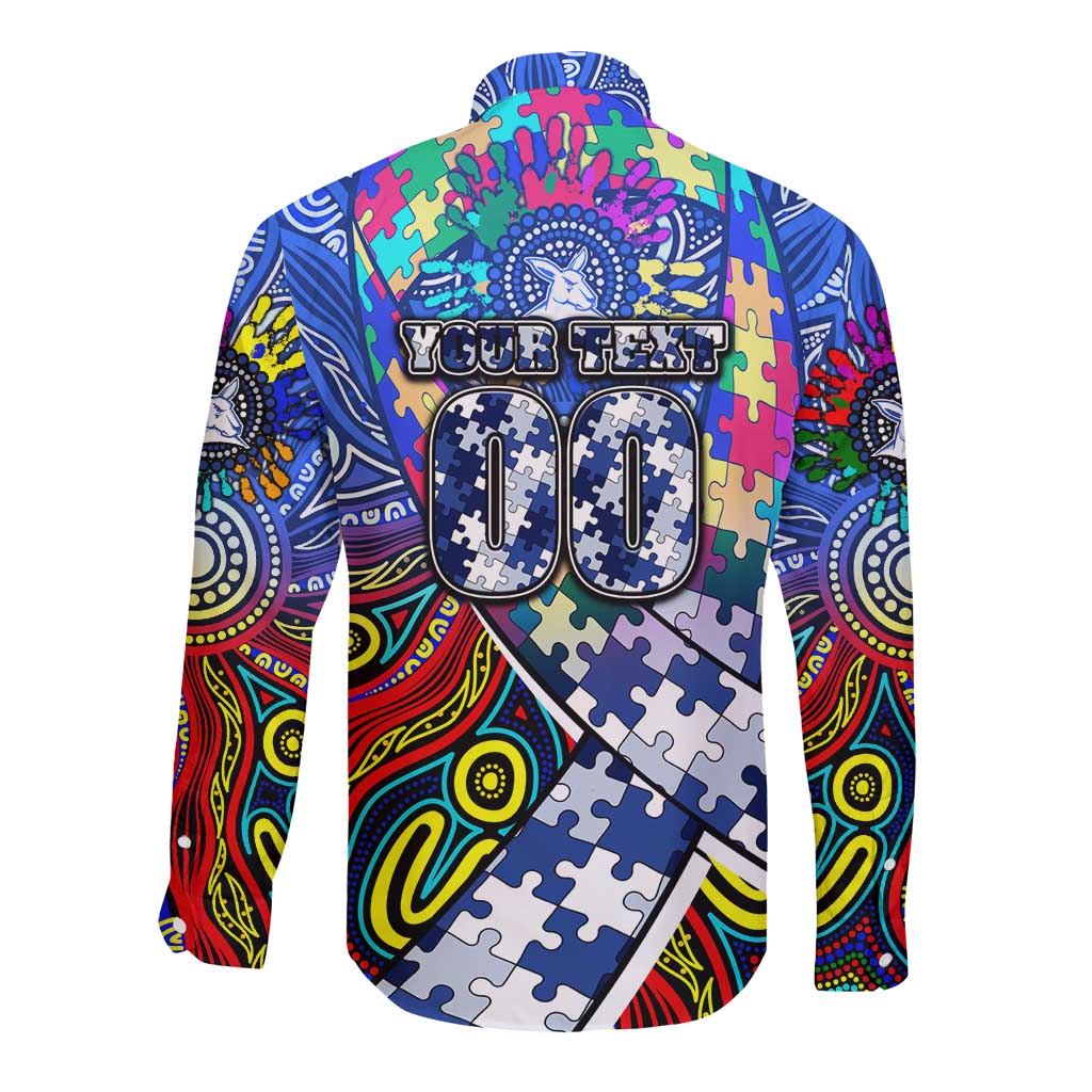 Autism Awareness Australia North Melbourne Kangaroos Long Sleeve Button Shirt Aboriginal Indigenous Art