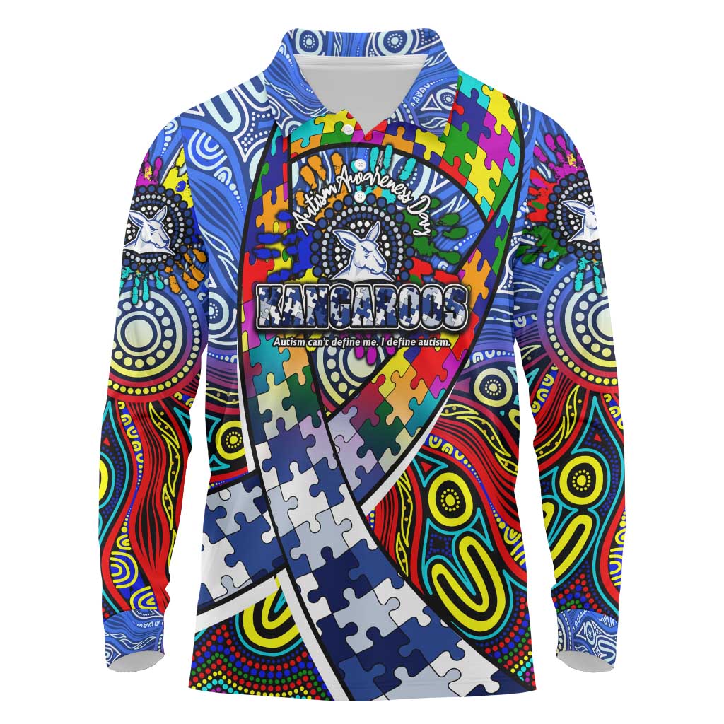 Autism Awareness Australia North Melbourne Kangaroos Long Sleeve Polo Shirt Aboriginal Indigenous Art