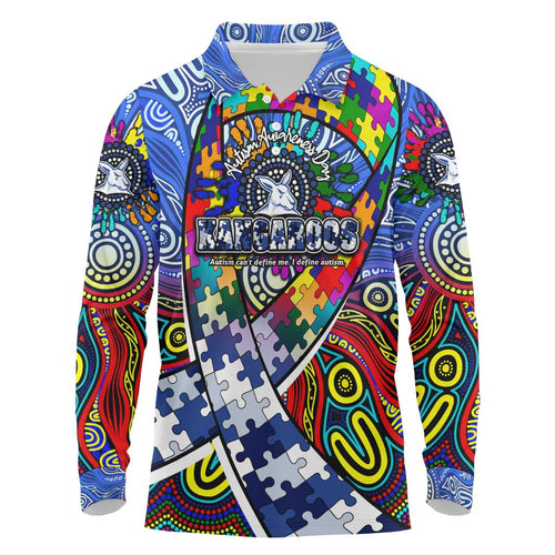 Autism Awareness Australia North Melbourne Kangaroos Long Sleeve Polo Shirt Aboriginal Indigenous Art