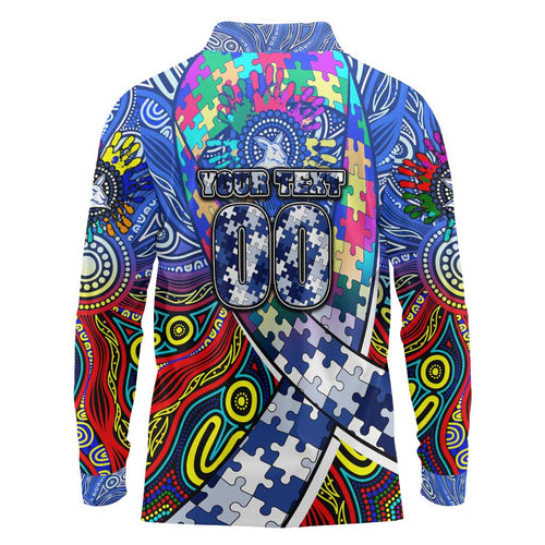 Autism Awareness Australia North Melbourne Kangaroos Long Sleeve Polo Shirt Aboriginal Indigenous Art