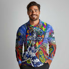 Autism Awareness Australia North Melbourne Kangaroos Long Sleeve Polo Shirt Aboriginal Indigenous Art