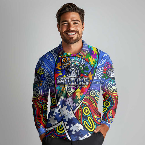Autism Awareness Australia North Melbourne Kangaroos Long Sleeve Polo Shirt Aboriginal Indigenous Art