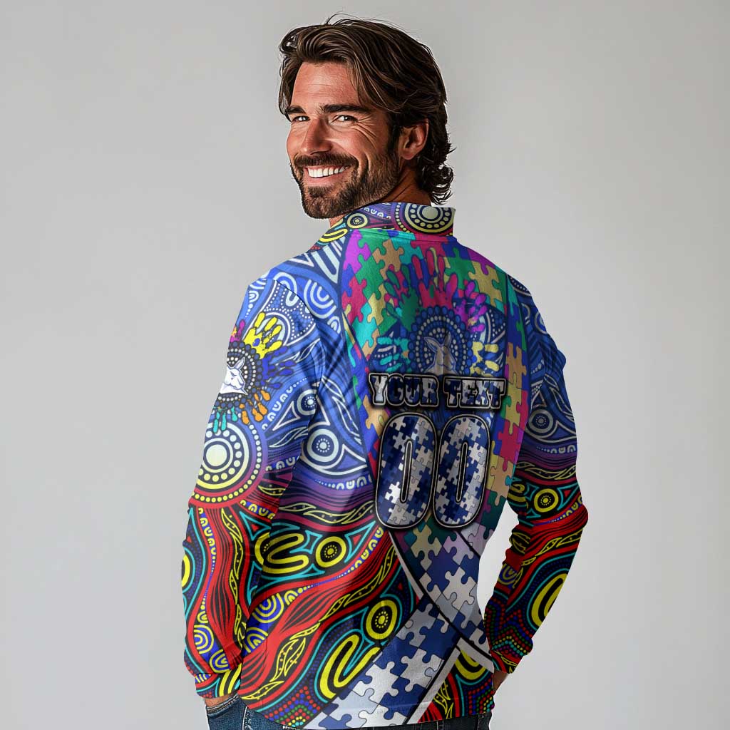 Autism Awareness Australia North Melbourne Kangaroos Long Sleeve Polo Shirt Aboriginal Indigenous Art