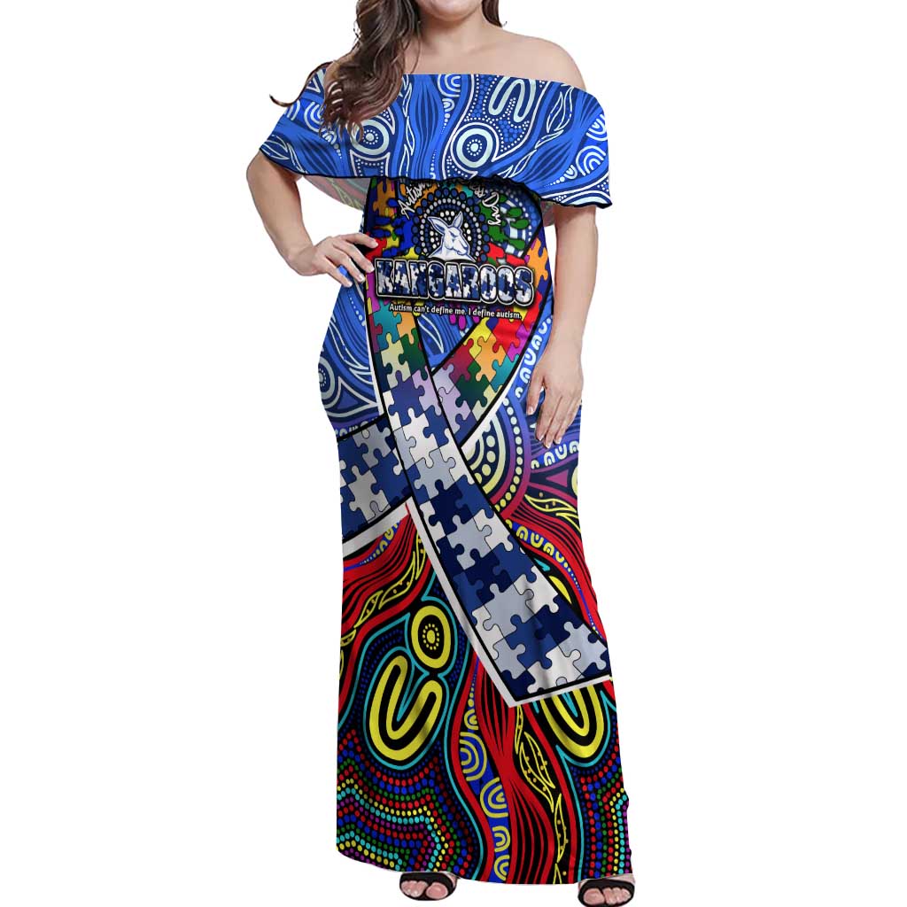 Autism Awareness Australia North Melbourne Kangaroos Off Shoulder Maxi Dress Aboriginal Indigenous Art