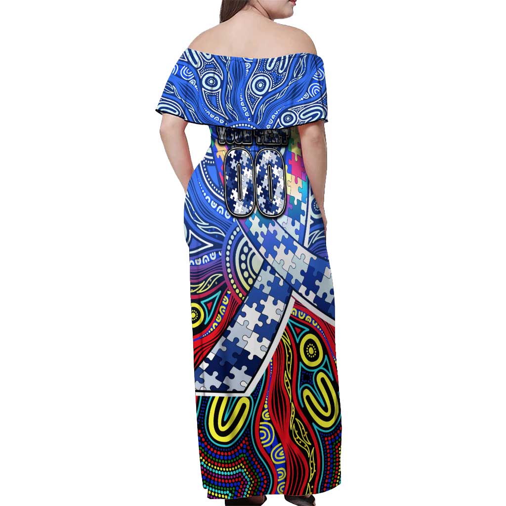 Autism Awareness Australia North Melbourne Kangaroos Off Shoulder Maxi Dress Aboriginal Indigenous Art