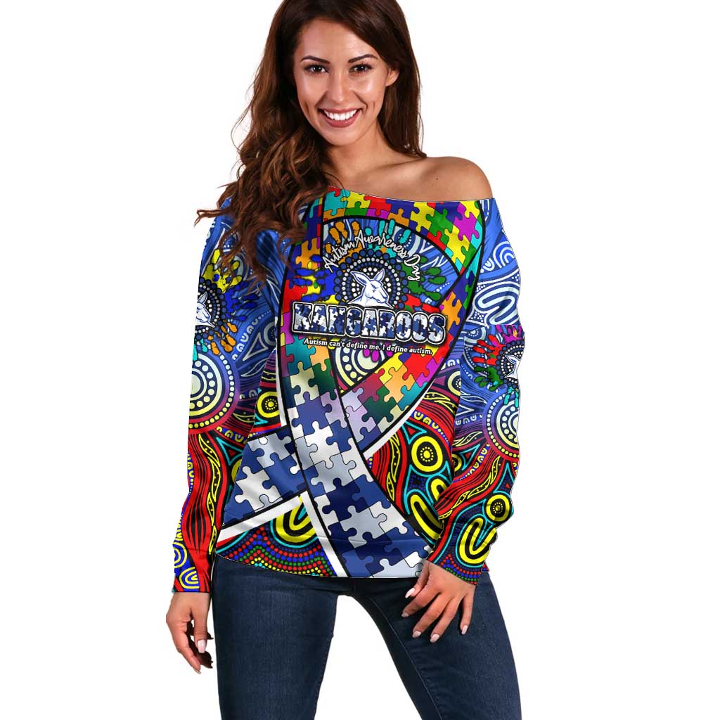 Autism Awareness Australia North Melbourne Kangaroos Off Shoulder Sweater Aboriginal Indigenous Art