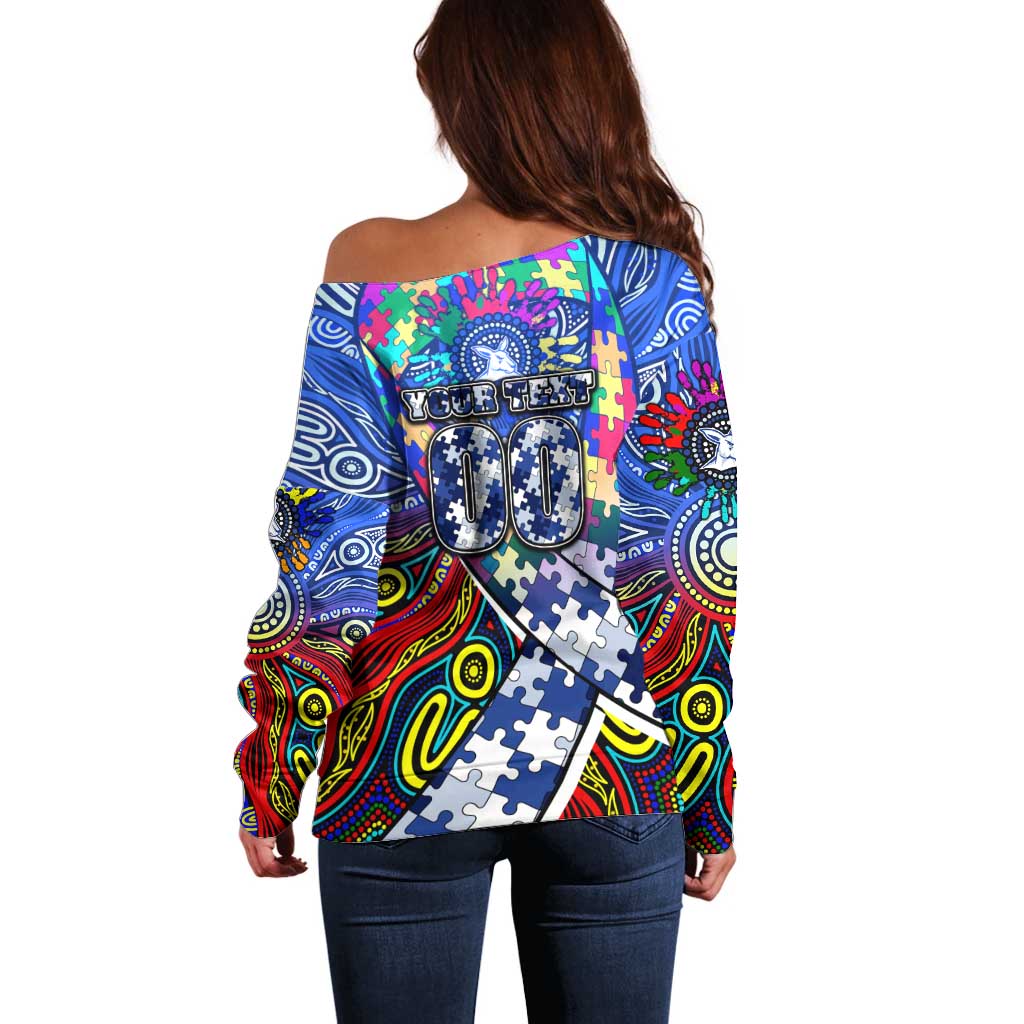 Autism Awareness Australia North Melbourne Kangaroos Off Shoulder Sweater Aboriginal Indigenous Art