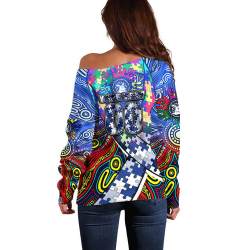 Autism Awareness Australia North Melbourne Kangaroos Off Shoulder Sweater Aboriginal Indigenous Art