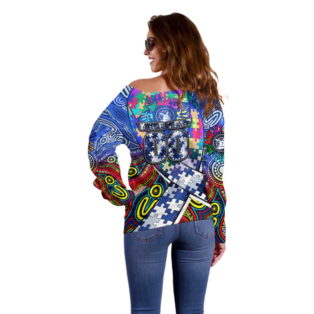 Autism Awareness Australia North Melbourne Kangaroos Off Shoulder Sweater Aboriginal Indigenous Art