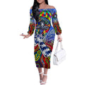 Autism Awareness Australia North Melbourne Kangaroos Off The Shoulder Long Sleeve Dress Aboriginal Indigenous Art