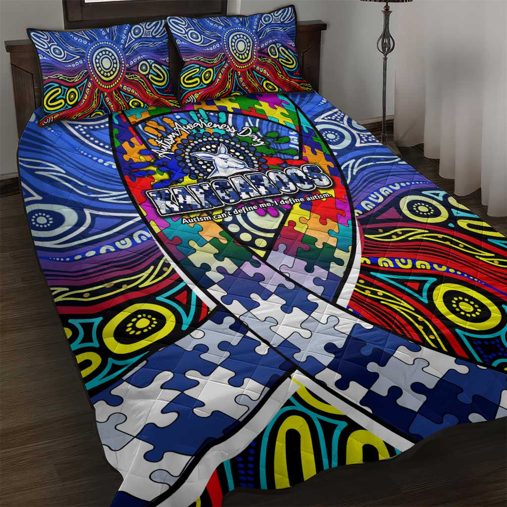 Autism Awareness Australia North Melbourne Kangaroos Quilt Bed Set Aboriginal Indigenous Art