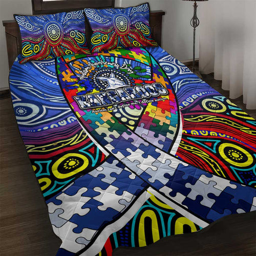 Autism Awareness Australia North Melbourne Kangaroos Quilt Bed Set Aboriginal Indigenous Art
