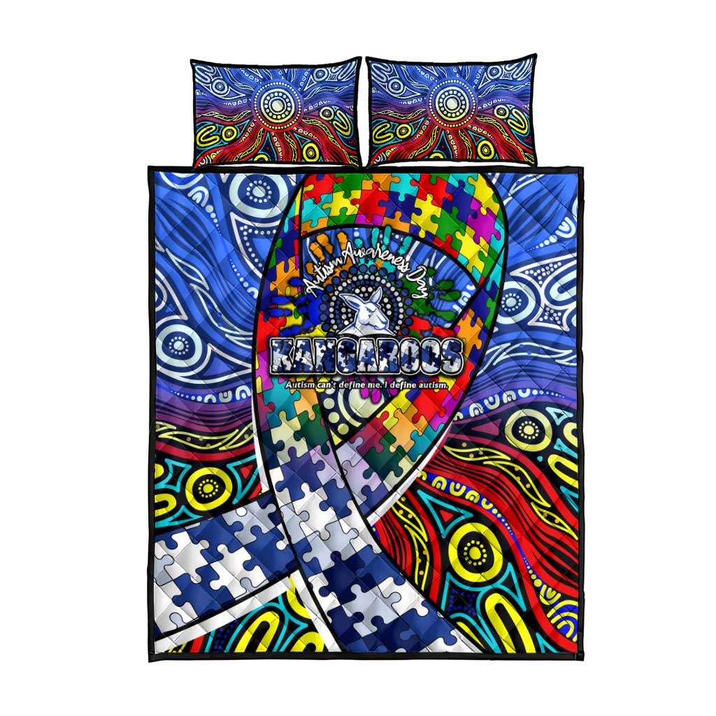 Autism Awareness Australia North Melbourne Kangaroos Quilt Bed Set Aboriginal Indigenous Art