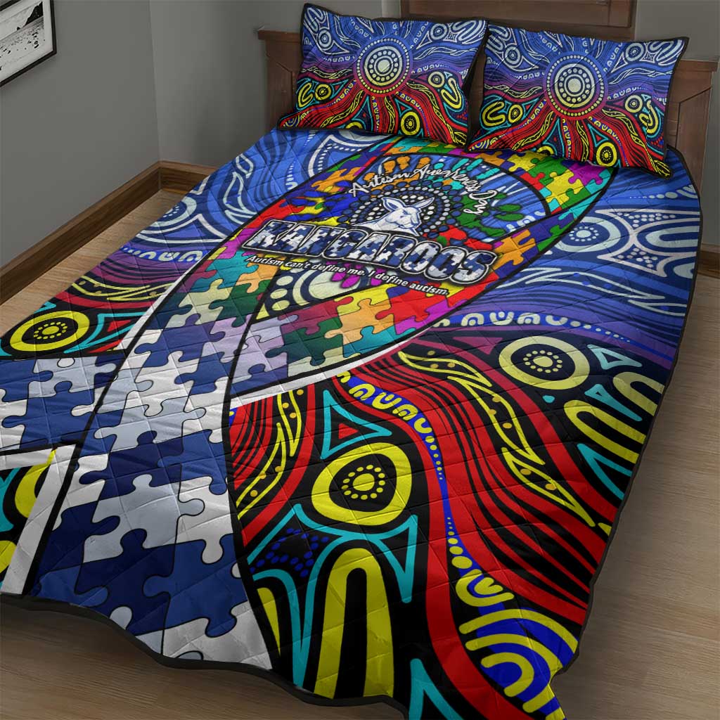 Autism Awareness Australia North Melbourne Kangaroos Quilt Bed Set Aboriginal Indigenous Art