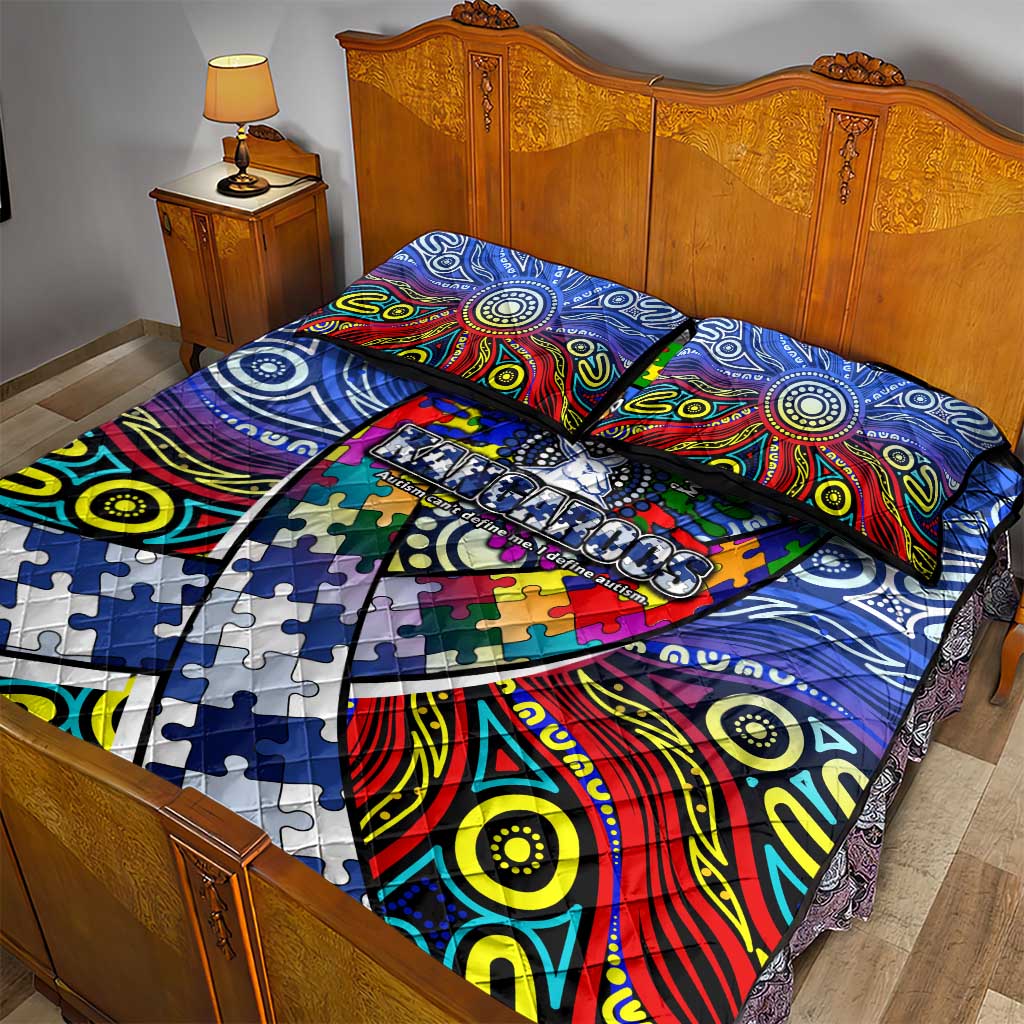 Autism Awareness Australia North Melbourne Kangaroos Quilt Bed Set Aboriginal Indigenous Art