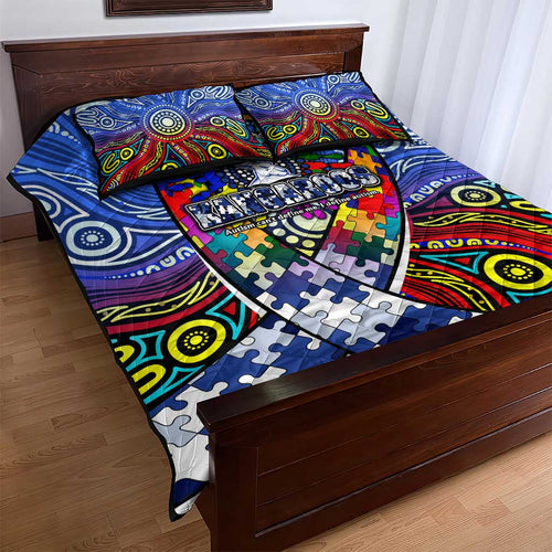 Autism Awareness Australia North Melbourne Kangaroos Quilt Bed Set Aboriginal Indigenous Art