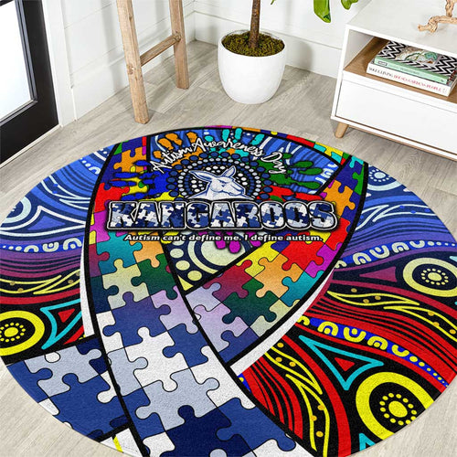 Autism Awareness Australia North Melbourne Kangaroos Round Carpet Aboriginal Indigenous Art