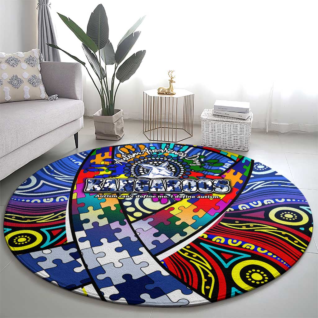 Autism Awareness Australia North Melbourne Kangaroos Round Carpet Aboriginal Indigenous Art