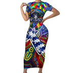 Autism Awareness Australia North Melbourne Kangaroos Short Sleeve Bodycon Dress Aboriginal Indigenous Art