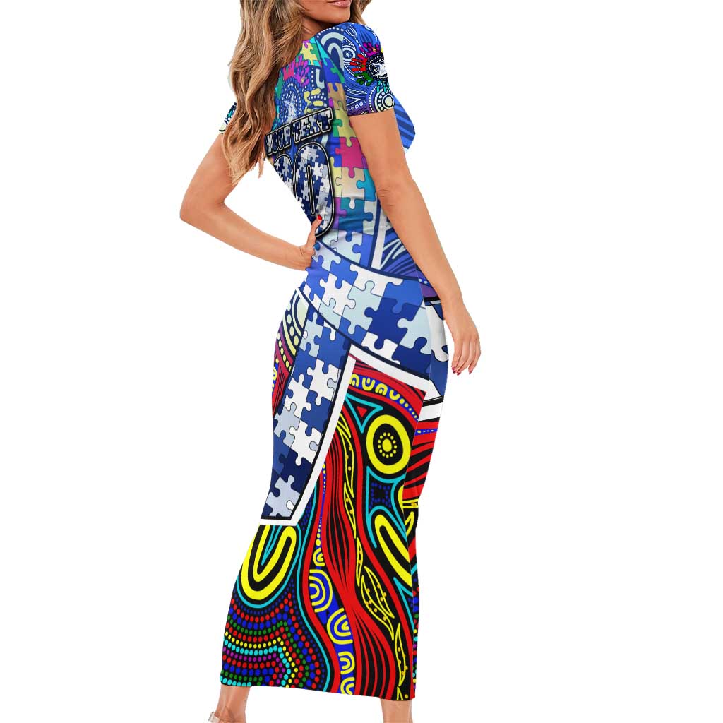 Autism Awareness Australia North Melbourne Kangaroos Short Sleeve Bodycon Dress Aboriginal Indigenous Art