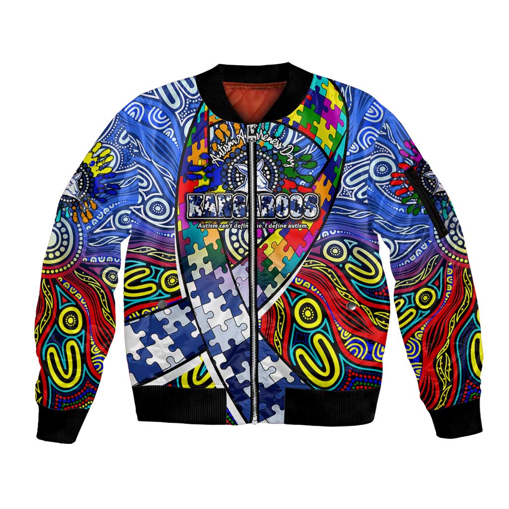 Autism Awareness Australia North Melbourne Kangaroos Sleeve Zip Bomber Jacket Aboriginal Indigenous Art