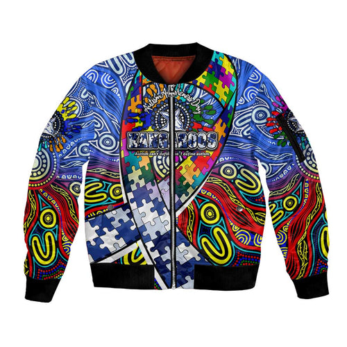 Autism Awareness Australia North Melbourne Kangaroos Sleeve Zip Bomber Jacket Aboriginal Indigenous Art