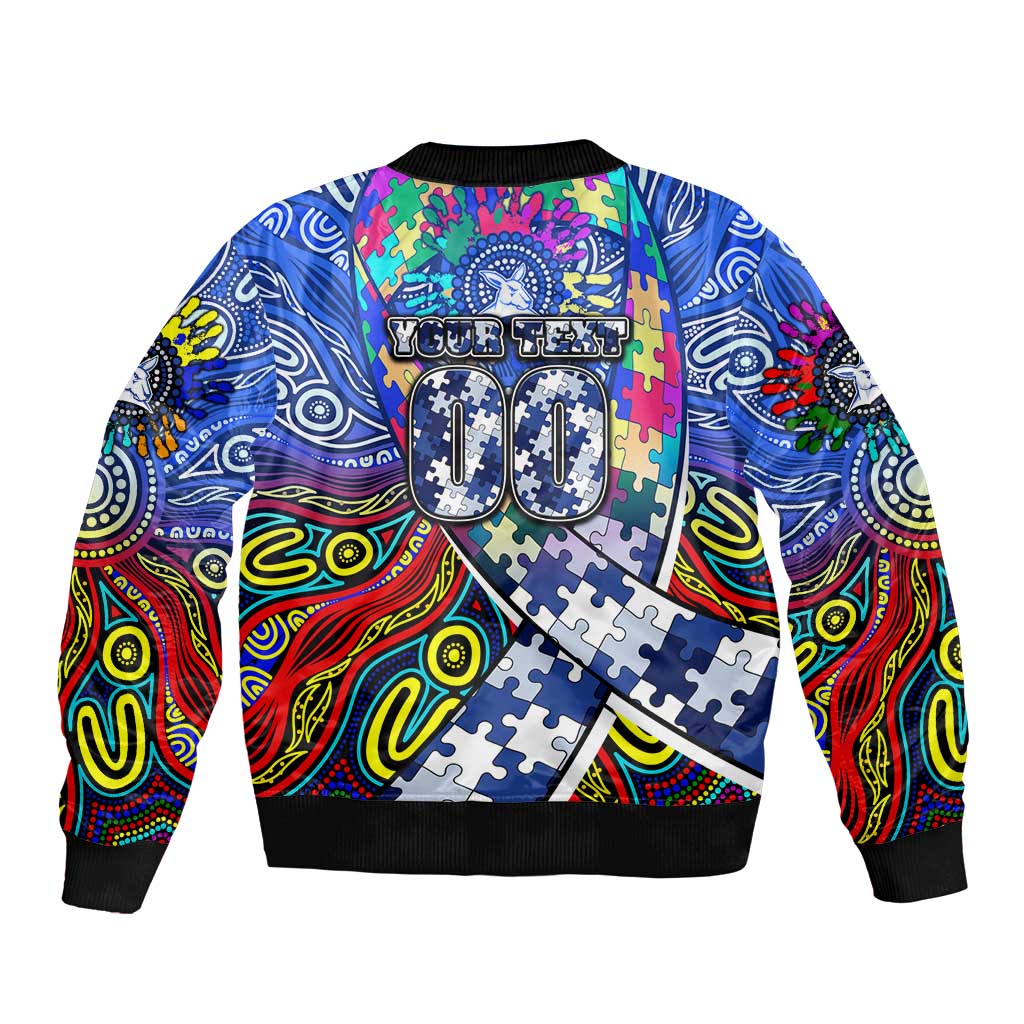 Autism Awareness Australia North Melbourne Kangaroos Sleeve Zip Bomber Jacket Aboriginal Indigenous Art