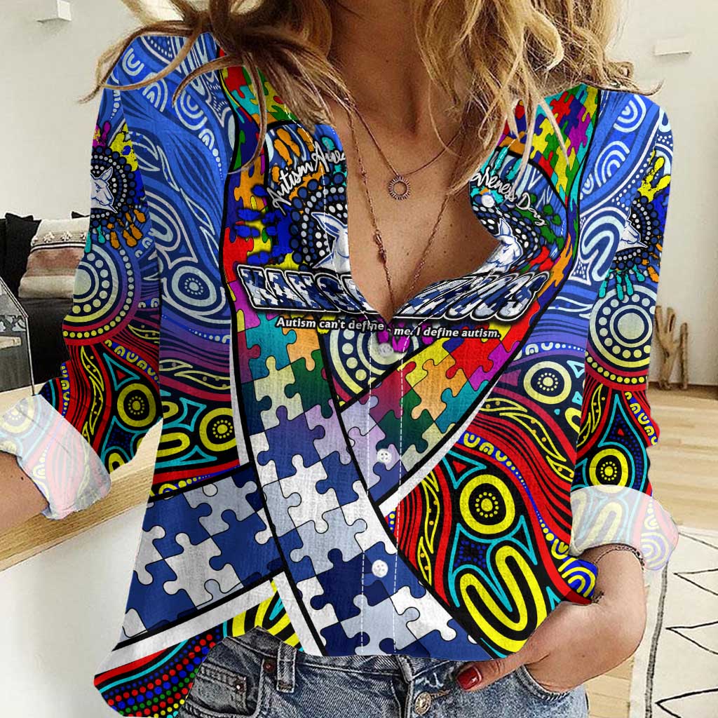 Autism Awareness Australia North Melbourne Kangaroos Women Casual Shirt Aboriginal Indigenous Art