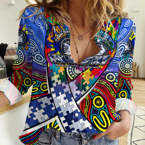 Autism Awareness Australia North Melbourne Kangaroos Women Casual Shirt Aboriginal Indigenous Art