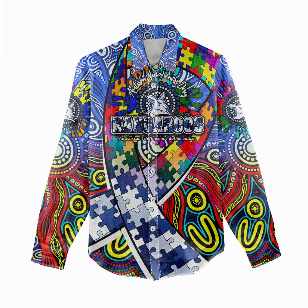 Autism Awareness Australia North Melbourne Kangaroos Women Casual Shirt Aboriginal Indigenous Art