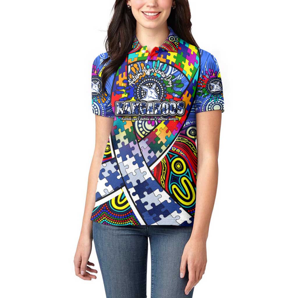 Autism Awareness Australia North Melbourne Kangaroos Women Polo Shirt Aboriginal Indigenous Art