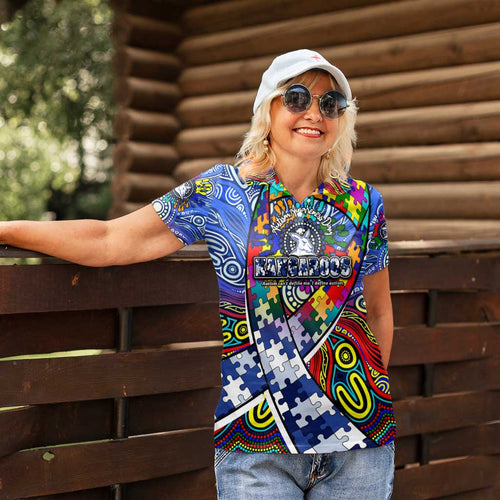 Autism Awareness Australia North Melbourne Kangaroos Women Polo Shirt Aboriginal Indigenous Art
