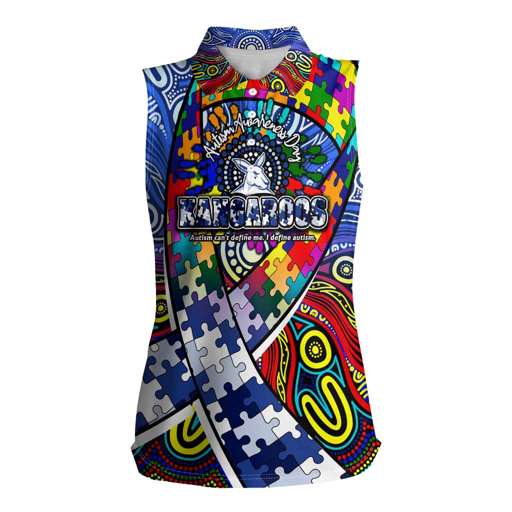 Autism Awareness Australia North Melbourne Kangaroos Women Sleeveless Polo Shirt Aboriginal Indigenous Art