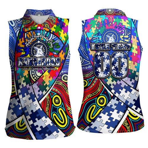 Autism Awareness Australia North Melbourne Kangaroos Women Sleeveless Polo Shirt Aboriginal Indigenous Art